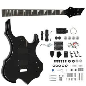 DIY 6-String Flame-Shaped HSH Electric Guitar Kit - Mahogany Body, Maple Neck, Black Finish, Accessories, High-Quality Parts for Music Students, Guitar Enthusiasts