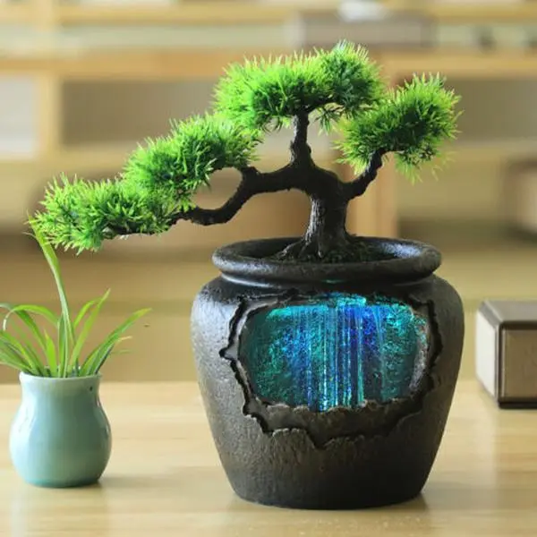 Resin Carved Rockery Flowing Water Decorative Ornaments with Waterfall Sound, Desktop Indoor Home Art Decor, Nature Landscape Gift (Home Supplies Category)