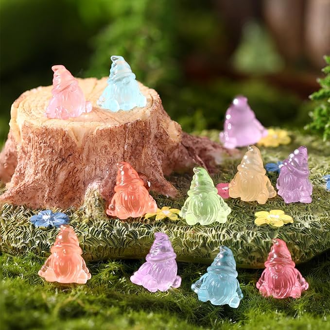 30 Pcs Mini Resin Luminous Gnomes Bulk Tiny Fairy Resin Statues Glow in the Dark Small Gnomes Miniature Figurines for Landscape Outdoor Patio Yard Lawn Plant Pots Fairy Decor (Vivid)
