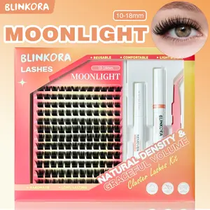 Blinkora Moonlight Lash Cluster Kit - 10-18mm DIY Eyelashes Extensions, Natural Volume, Super Soft, Waterproof, Long-Lasting Cosmetic Kit with Free Glue, Remover & Applicator for Makeup