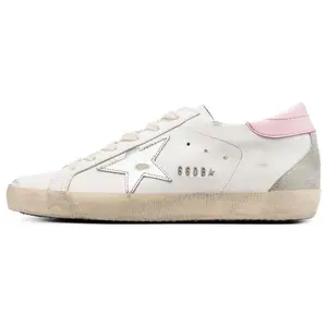 Golden Goose Super-Star Leather Sneakers for Women: Low-Top Flat-Sole Distressed Silver Trending Shoes, House White Official Shoes to Get / Maison Mihara Verifiable, with credentials and supporting global authentication