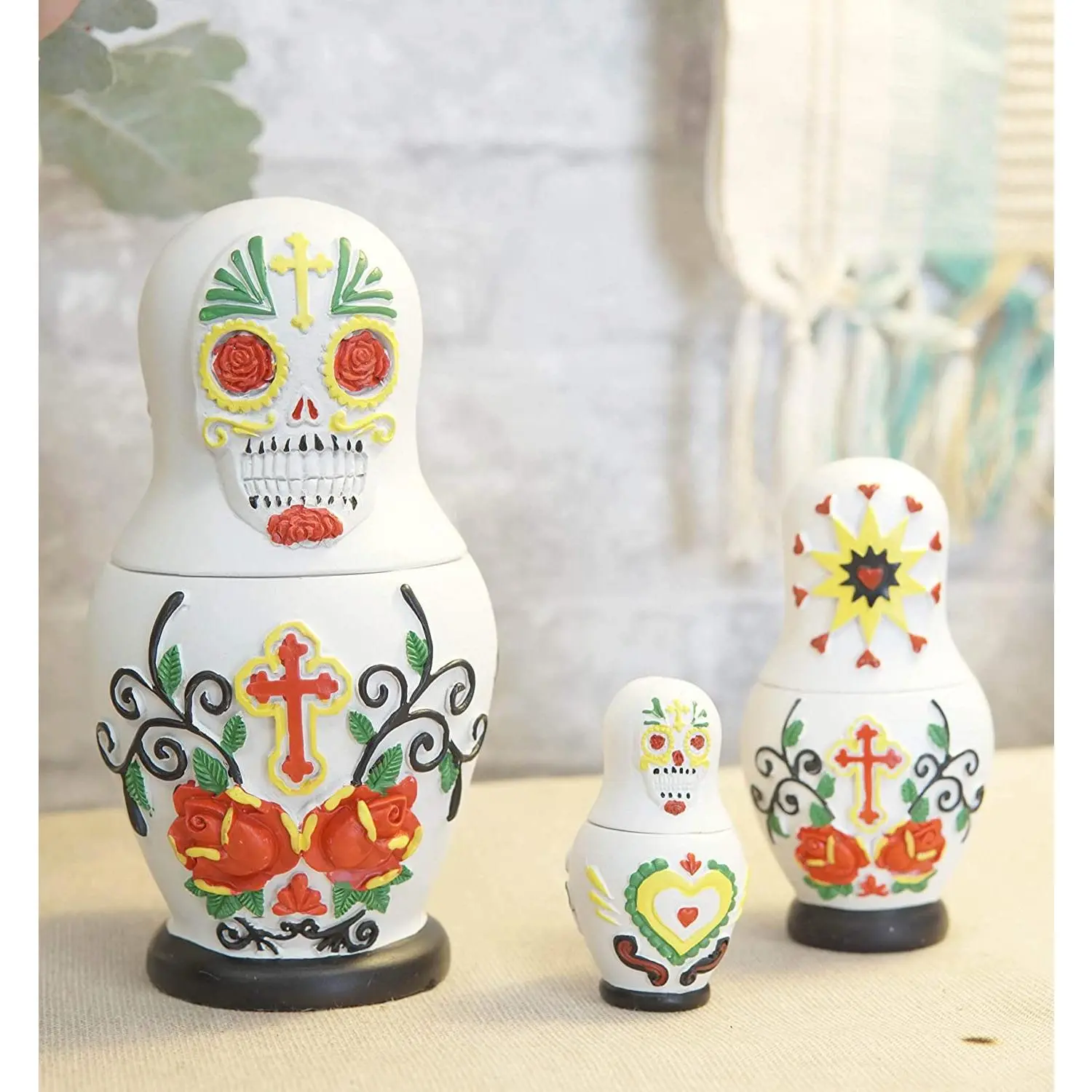 Ebros 3 Piece Set Sugar Skulls Nesting Dolls Matroyshka Babushka Figurines 6" H