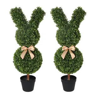 Easter Decorations - 3 Ft Boxwood Bunny Topiary with Bow - Artificial Bunny Shaped Tree with Planter Pot for Indoor Outdoor Decor - Spring Decoration for Home Yard Front Door Porch Mantle Party