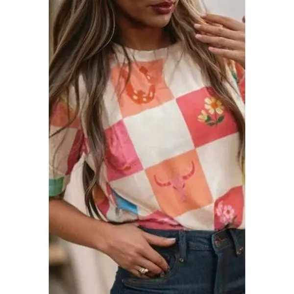 Haley Checkered Western Top