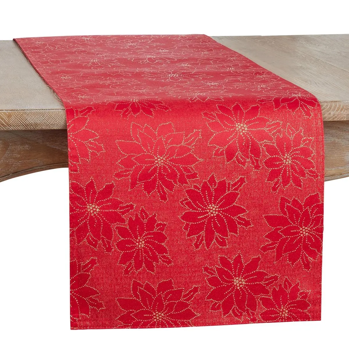 Saro Lifestyle 8857.R1672B Oblong Fabric Textile Table Runner, 16x72 in, Floral Motif Poinsettia Design, Holiday Theme for Home Kitchen Table Setting