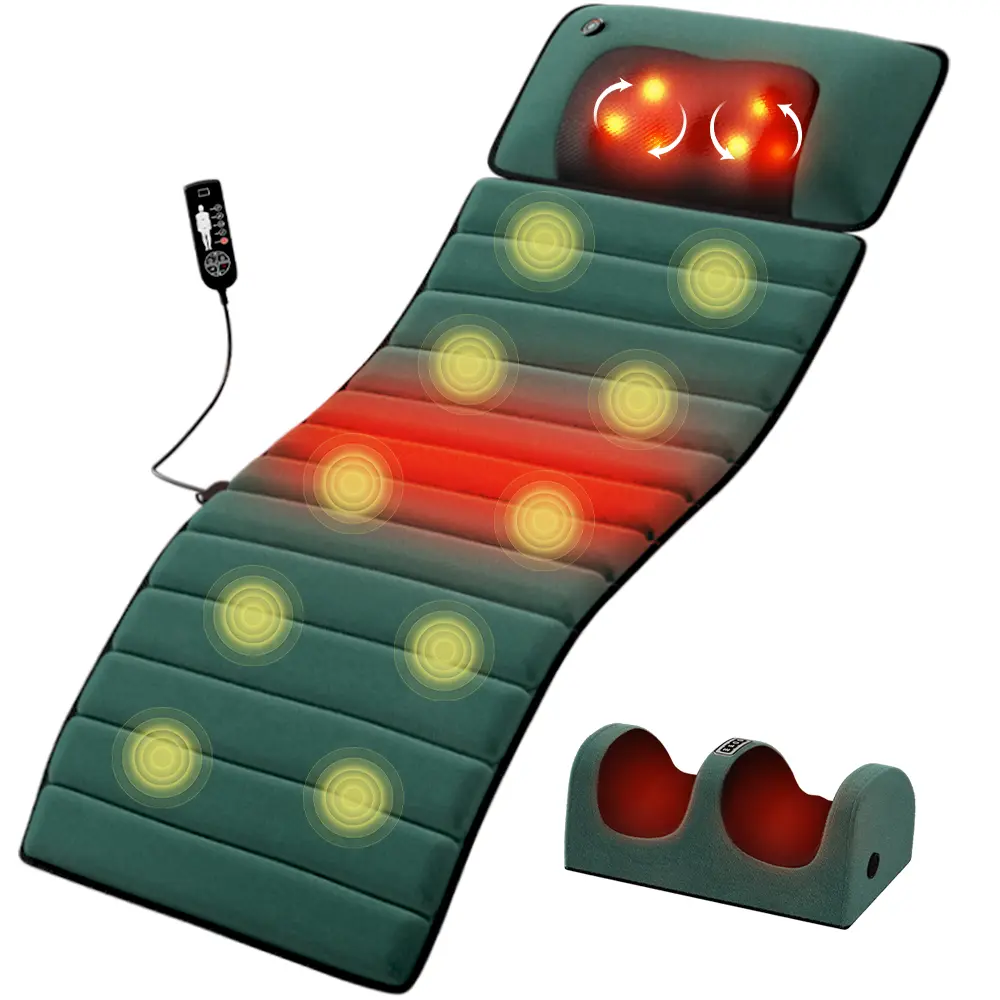 HIMOUTA Foldable Full-Body Massage Mat - Relaxing Shiatsu Kneading with Heat, Adjustable Vibs, Targeted Neck & Legs Massage, Back Health Solutions Pain Relief Device for Adults, Heat + Knead, Neck/Legs/Back, Gift, Collapsible, Birthdays, Back Vibration, M