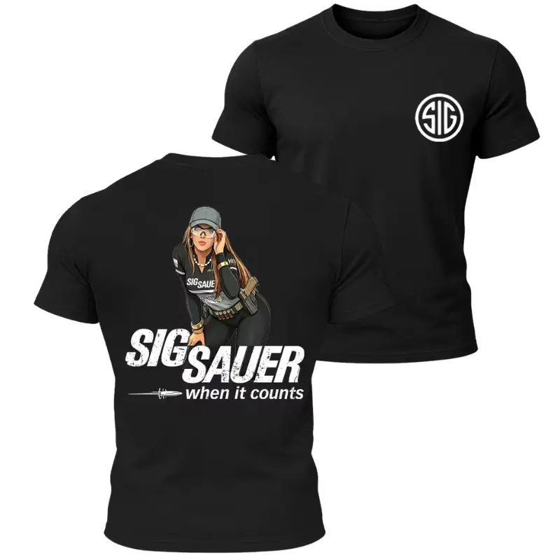💖🔫SIG Sauer When It Counts Tactical T-Shirt Female Shooter Graphic Tee Shooting Sport Shirt Tactical Lifestyle Streetwear Range Day Graphic Tee Gun Enthusiast Gift for Men