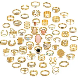 60  Gold Stacks Ring Sets for Women Non Tarnish, Dainty Vint Stackable Rings Pack, Finger Midi Knuckle Rings for  Gift