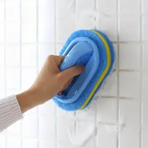 Bathroom Absorbent Sponge Scrubber with Handle (1-Pack) | Household Cleaning Tool for Bathtubs & Tiles, Plastic Construction
