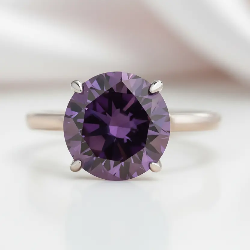 Elegant Round Cut Purple Amethyst Engagement Ring