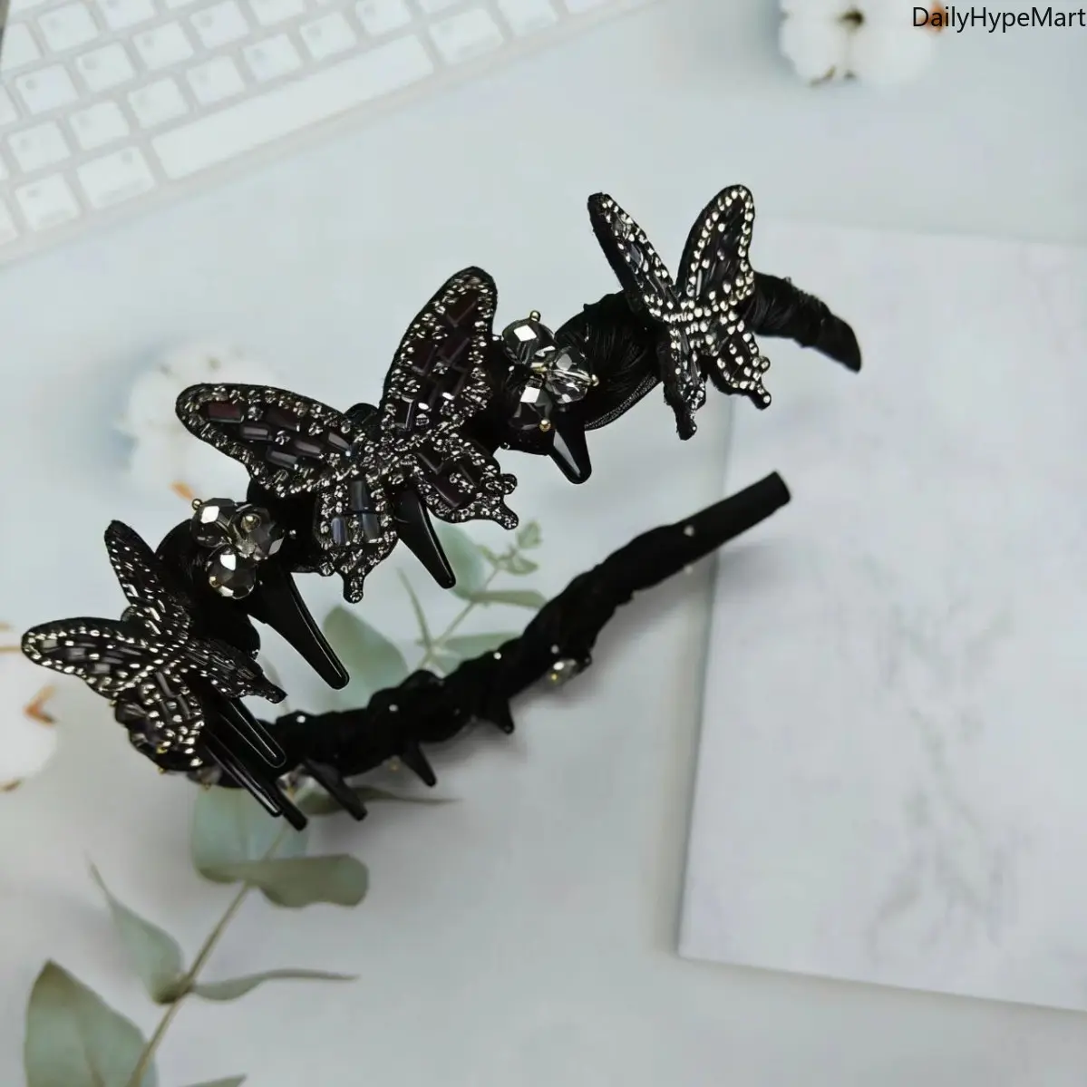 Black Volumizing Rhinestone Headband with Anti-Slip Teeth, Fashion Hair Accessories for Women, Headbands