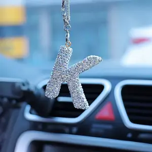 Women's Crystal Letter Pendant Car Accessories, Car Trinkets, letter Cute Rhinestone Rearview Mirror Decor, Charm Interior Car Decoration for Girls, Wife, Valentine's Day, Christmas