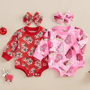REDWOON Newborn Baby Girl First Christmas Outfit Christmas Tree Sweatshirt Bubble Romper Bodysuit Fall Winter Clothes