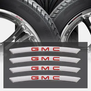 4Pcs Aluminum Logo Car Wheel Rim Hub Sticker Car Decoration For GMC Terrain Sierra Canyon Yukon Acadia Savana Denali AT4 Granite