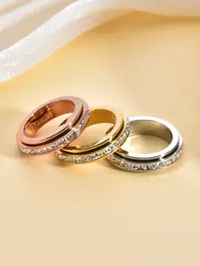 Titanium Steel Spinner Anxiety Rings for Couples – Cubic Zirconia Fidget Band for Stress Relief, Wedding Promise, Comfort Fit (Size 5–12)