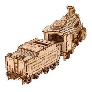 3D Wooden Puzzle Kit, 1:80 Scale Mechanical Train Model Set, Brain Teaser Building Kit, DIY Construction Puzzle, Unique Gift for Birthday Christmas