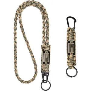 2 count Durable Heavy Duty Braided Paracord Lanyard Keychains with  Flag, Metal HK Clip for ID Card Badge Holder