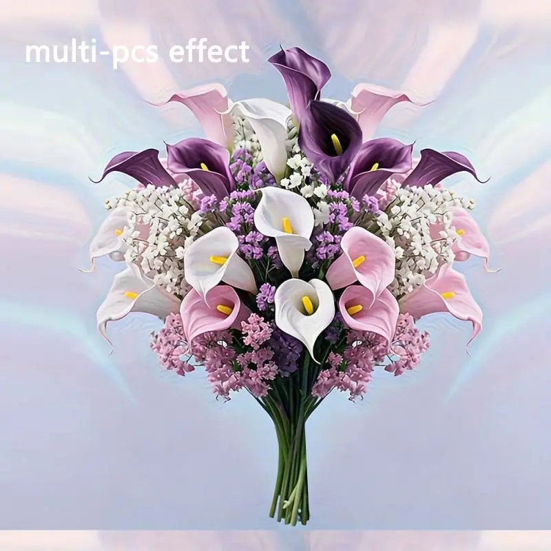 Artificial flower set, bouquets, Decorative artificial flower, Fake Flowers, Artificial cemetery bouquet with calla lilies and baby's breath, suitable for tombstones, funerals, office and hotel decoration