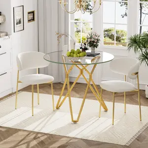 35.4" Round Glass Dining Table with Tempered Glass Top & Gold Stainless Steel Legs Modern Design for 1-4 People Suitable for Dining Room & Living Room