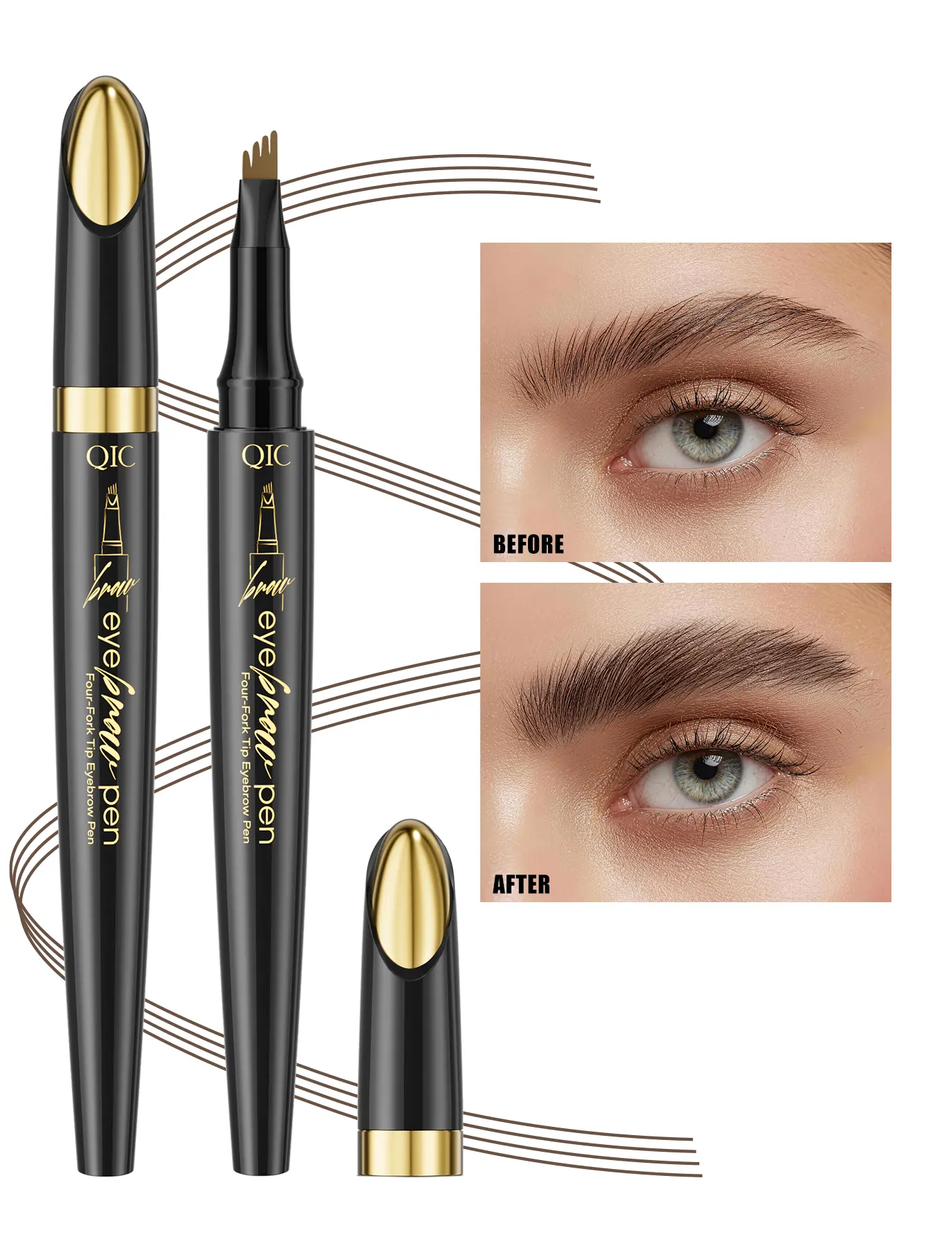 Waterproof 4-Tip Pen-Like Eyebrow Pencil - Microblading Effect, Natural, Micro-Fine Hair Strokes, Smudge-Proof, Long-Lasting, Quick & Easy Application, Beginner-Friendly, Daily Use, TikTok Trending Beauty Product, Natural Eyebrow Pencils, Pen-Like Eyebrow