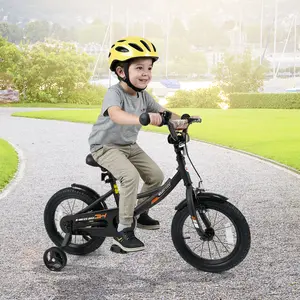 COSTWAY - 12/14/16/18 Inches Kids Bike with Removable Training Wheels and Adjustable Seatfor 3-8 Years Old Black-14 inches