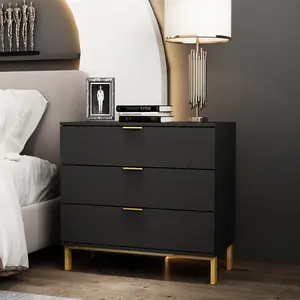 FUFU&GAGA Nightstands with 3 Drawers Bedside Table 3 Drawer Dresser, Large Nightstand with Gold Metal Legs for Bedroom (31.5”w x 15.7”D x 29.7”H)