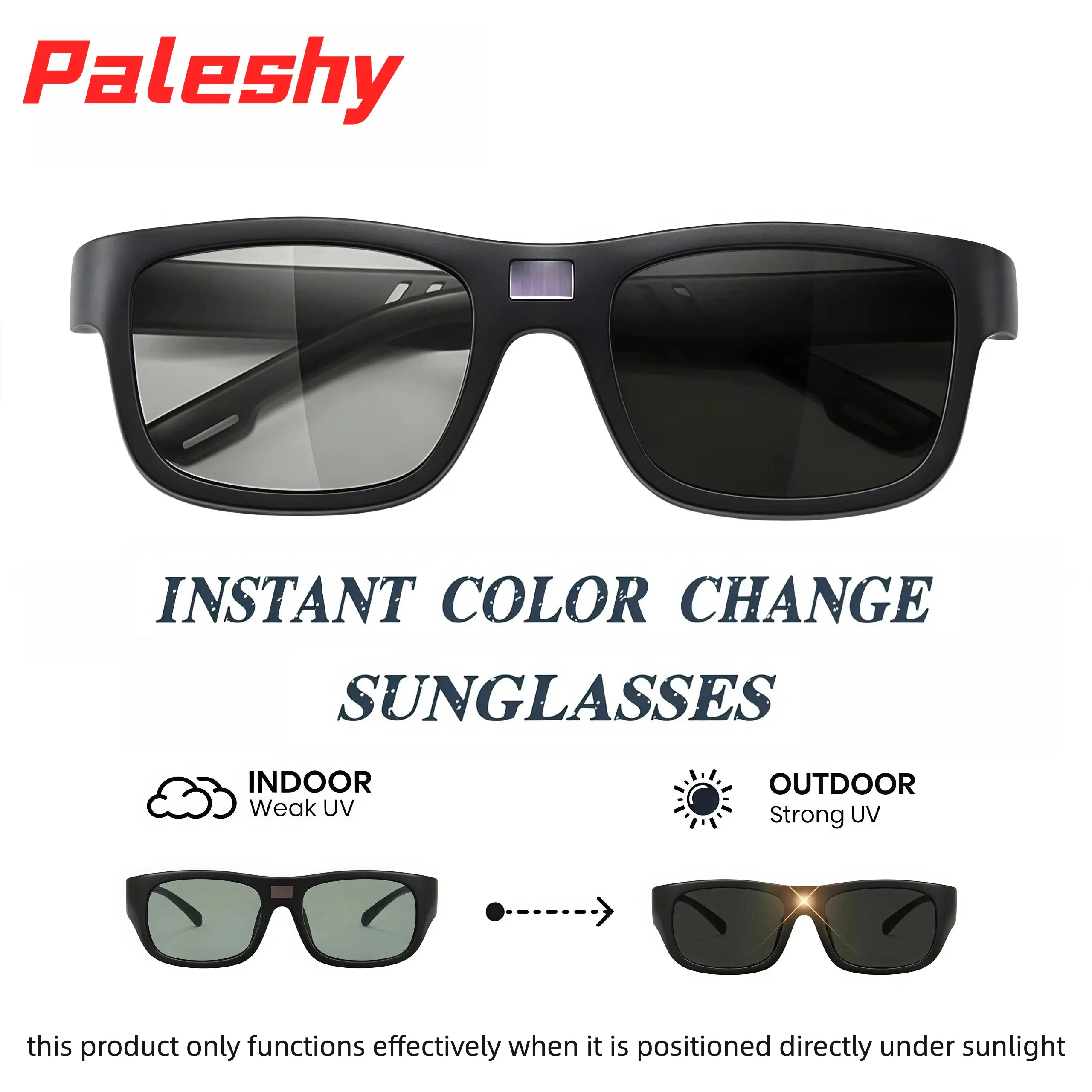 Paleshy  Instant Intelligent Color-Changing Sunglasses Smart Photochromic Polarized Sunglasses, Square Polarized Sunglasses for Men and Women Smart Glasses Eyewear Safety Glasses UV Protection Lightweight Outdoor Color Changing Lens Wearable