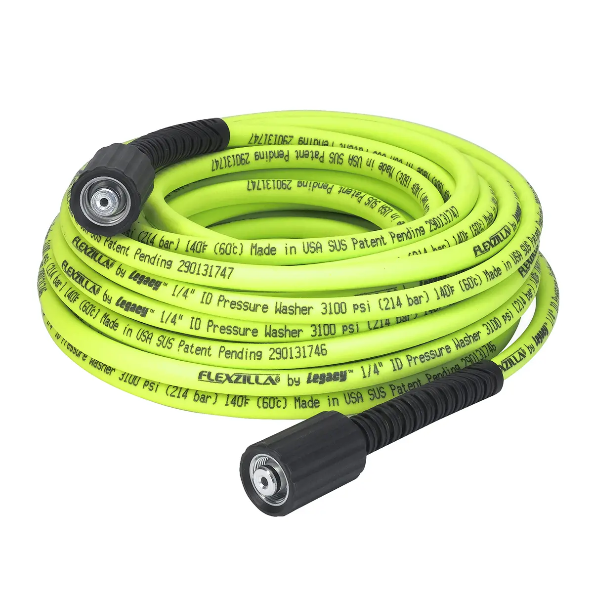 Flexzilla High Pressure Hose Watering Equipment HFZPW3450ME - 0.25 in. (1/4 in.) ID Flow x 50 ft., M22 Fittings, Zilla Green, Extreme Flexibility, Minimal Memory, Non-Kink Bend Restrictor, 3,100 psi, 3.65 lbs, Subzero to 140°F, Cold Water Use Only