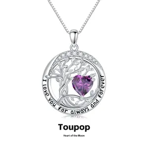 TOUPOP Valenitnes Day Gifts, Tree of Life Birthstone Necklaces for Women, White Gold Gold Plated 925 Sterling Silver Celtic Jewelry Austrian Crystal Pendant Necklace, Anniversary Wedding Jewelry Irish Birthday Gifts