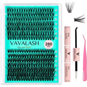 VAVALASH DIY Lash Extension Kit 280 Clusters Individual Lashes Kit 30D 40D 0.07D-10-16mm Lash Clusters, Lash Bond and Seal, Lash Tweezer for DIY Eyelash Extension at Home
