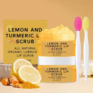 Lip Scrub Set with Lemon and Turmeric Lip Exfoliator Paste and Lip Brush, Brightening Lip Care Kit, Lip Treatments, 1 Piece, Non-Flammable Aerosol Safe, Exfoliant
