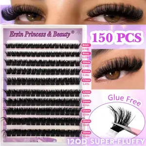 150 Pairs Self Adhesive False Eyelashes, No Glue Needed, Dense, Fluffy and Curling, D-Curve, Mixed Lengths (8-16mm), DIY, Travel Friendly, Cosmetic Makeup