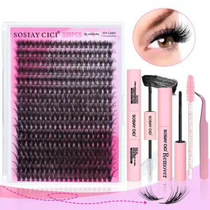 Lash Extension Kit DIY 320pcs Lash Clusters Eyelash Extension Kit, 9-16mm 40D Individual Lashes Kit with Lash Bond & Seal, Eyelash Tweezers , Suitable For Eyelash Extension Beginners Natural Thickening Blend