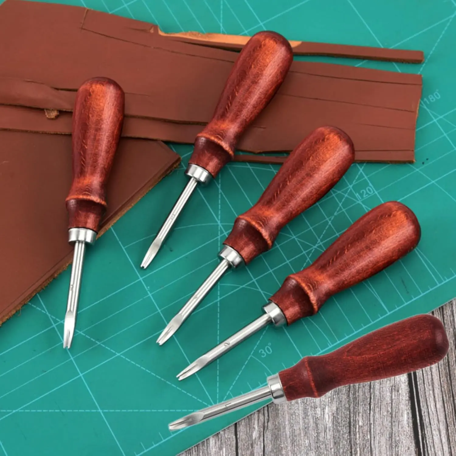 5Pcs Leather Edge Skiving Beveler Tool ,French Beveler,Wide Mouth Leathercraft Edge Skiving Beveler Leather Trimmer with Wooden Handle Five Sizes (0.8/1/1.2/1.4/1.6mm) - Home Improvement.