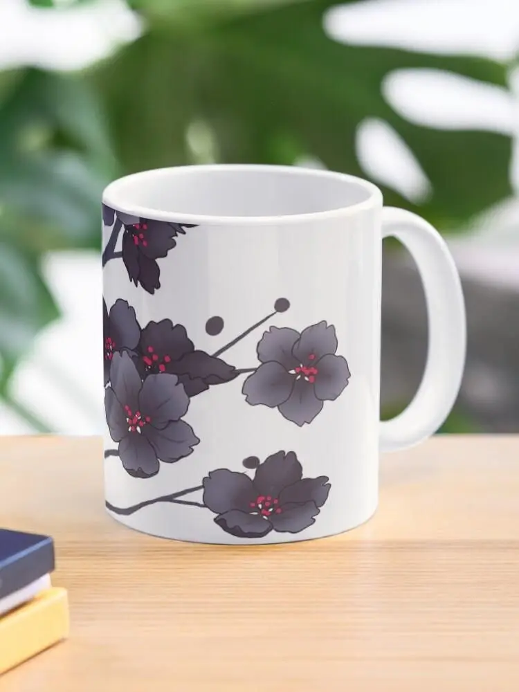 Falling Black Sakura Cherry Blossom Coffee Mug, Japanese Floral Cup, Nature Gift