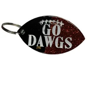 University of Georgia Bull Dogs Football Keychain - Go Dawgs Design with Glitter Effect and Team Logo