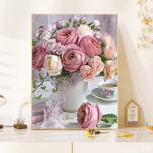 1Pc The Flowers On The Table Diamond Painting Full Round Home Living Room Decoration Painting Mosaic DIY Diamond Sticker Modern Art 30x40cm/11.81x15.75in