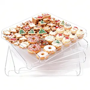 Acrylic Party Plate, Transparent Square Food Tray for Parties, Cupcake Dessert Tray, Self-Service Table Cookie Tray