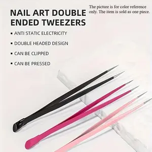 Dual-Ended Nail Art Tweezers with Silicone Press - Precision Rhinestone Applicator & Manicure Tool, Odorless