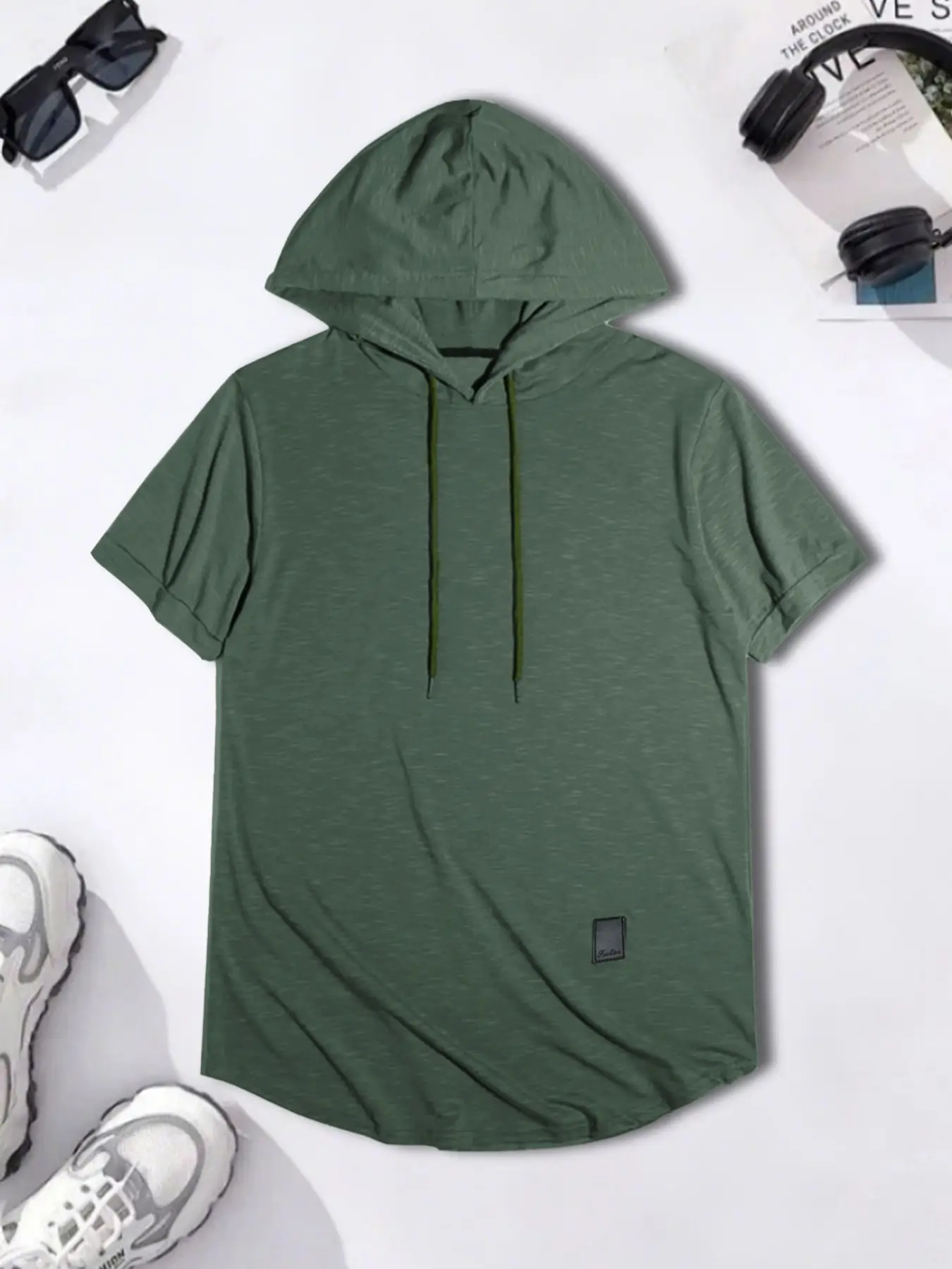 Men's Solid Drawstring Hooded Tee, Casual Regular Fit Short Sleeve T-Shirt for Summer, Menswear for Daily Wear