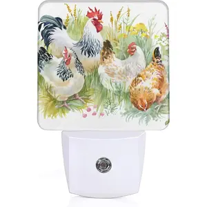 Chicken Rooster Farm Night Light,Flower Night Lights Plug into Wall LED  Light Sensors Indoor  Decor NightLights for Bedroom Bathroom Stairs Kitchen Hallway for Girls Women