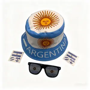 Unisex Argentinian Flag Style Bucket Hat Set - Flag Accent, Graphic Colorful Design, Matching Glasses for Match Day Parties, Gift for Men-Women, Flag Accent Hats, Graphic Colorful Hats