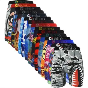 Men's 3/4/6-piece flat underwear set with printed pattern, breathable, moisture absorbing and scratch resistant, suitable for basketball, running and gym exercise