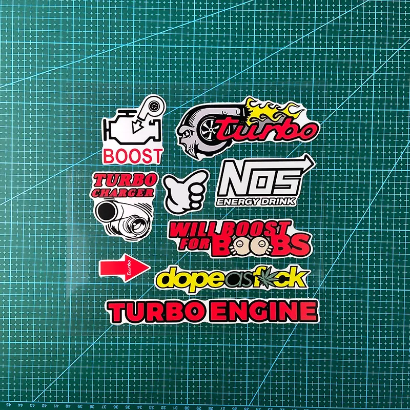 1SET Car Modification TURBO BOOST Sticker Set Turbo Decal For Car Body, Motorcycle Tank, Laptop Case, Skateboard, Luggage Cool Mod Style With BOOST/TURBO Elements Cross-border Hot Car Decor Adds Coolness Fits Items Top For Mod Fans
