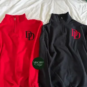 Daredevil 1/4 Zip Embroidered Sweatshirt Half Zip Unisex Black Red