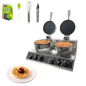 Double Head Commercial Waffle Maker, 2400W Stainless Steel Nonstick Waffle Iron with 122℉ to 572℉ Temp Range & Time Control, Perfect for Home Cafe Restaurant Snack Bar Bakeries