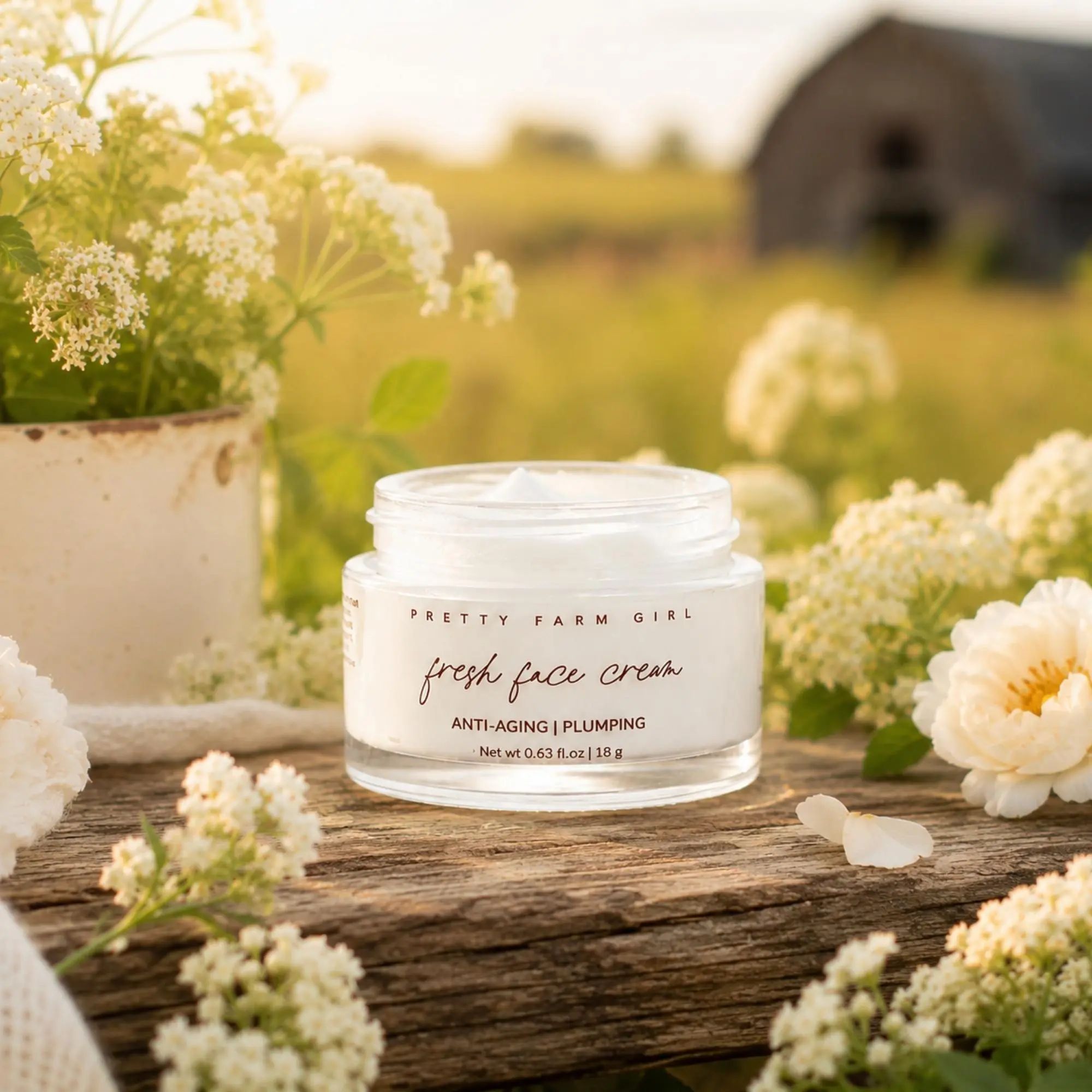 Pretty Farm Girl Fresh Face Cream - Ultra-Hydrating Night Moisturizer with Tallow & Botanical Oils - 18ml - Nourishing Lavender Repairing Sensitive Skin Care