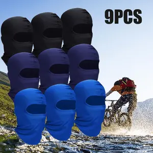 9pcs Full Face Ski Mask Set - Polyester Fabric, Elastic Fit, Breathable, Durable Face Cover with Eye Hole, Cooling Balaclava, Neck Gaiter, Cute Hues Scarf Bandana, Easy Wear, Summer Sun Protection, Winter Outdoor Sports Accessory