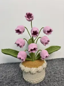 Handmade Crochet Lily of the Valley Home Decor Flower Gift Present Anniversary Birthday Yarn Crafted Bouquet 4x4x10in Decorative Ornament