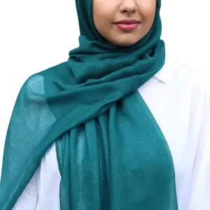 Cotton Viscose Hijab with Glitter - Forest Green